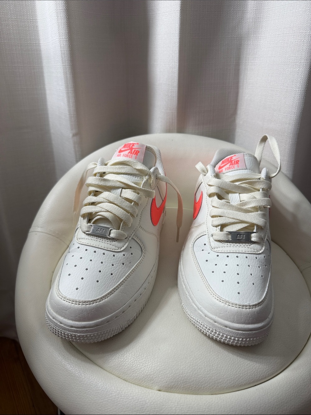 Nike White Sneakers with Neon Pink Swoosh